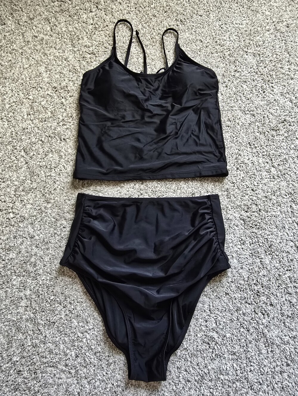 Coral Reef -Classic Black High-Waist Tankini Set